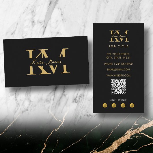 Modern Monogram Professional Black Gold Marketing Visitenkarte