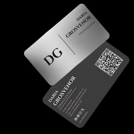 Modern Monogram Professionell Faux Silber QR Code Visitenkarte