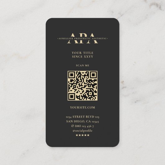 Modern Monogram Prothesenprosthetin Black Gold Visitenkarte (Rückseite)