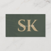 Modern Monogram QR code dark green social  icons Visitenkarte (Vorderseite)