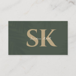 Modern Monogram QR code dark green social  icons Visitenkarte