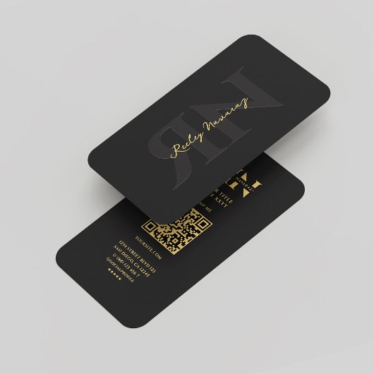 Modern Monogram R N Beruflich Black Gold Visitenkarte