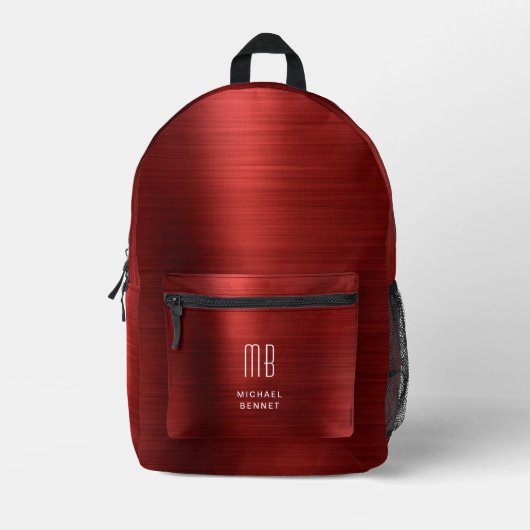 Modern Monogram Red Bedruckter Rucksack (Vorderseite)