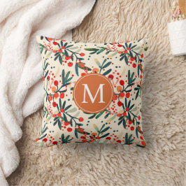 Modern Monogram Red Christmas Holries Kissen