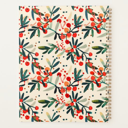 Modern Monogram Red Christmas Holries Planer (Rückseite)