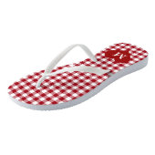 Modern Monogram Red Gingham Check Badesandalen (Schrägansicht)