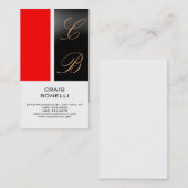 Modern Monogram Red White Black Business Card Visitenkarte (Vorne/Hinten)