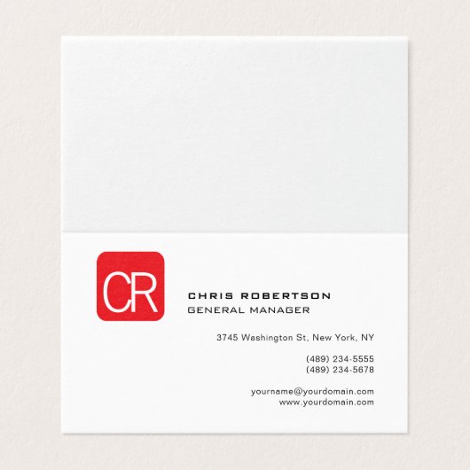 Modern Monogram Red White Professional Plain Visitenkarten (Außenseite Aufgefaltet)