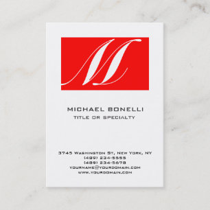 Modern Monogram Red White Simple Business Card Visitenkarte
