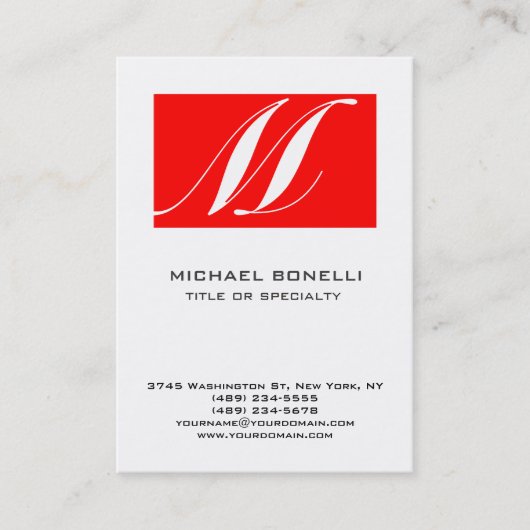 Modern Monogram Red White Simple Business Card Visitenkarte (Vorderseite)