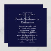 Modern Monogram Retirement Invitation (Marine) Einladung (Vorne/Hinten)