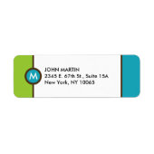 Modern Monogram Return Address Label - blau/braun (Vorne)