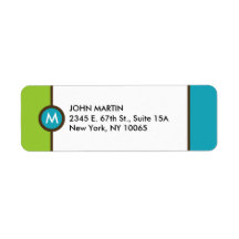 Modern Monogram Return Address Label - blau/braun