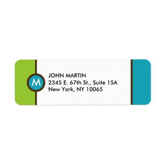 Modern Monogram Return Address Label - blau/braun (Vorne)