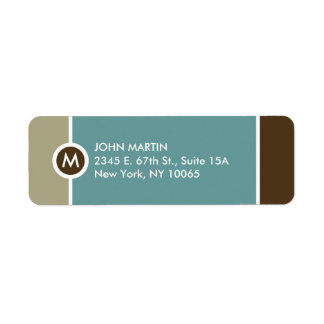 Modern Monogram Return Address Label - blau/braun