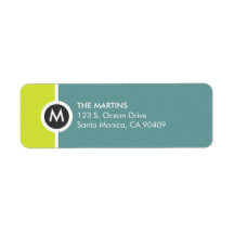 Modern Monogram Return Address Label - Gelb/Blau