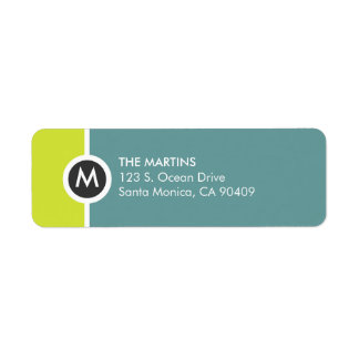 Modern Monogram Return Address Label - Gelb/Blau