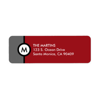 Modern Monogram Return Address Label - Schwarz/Rot