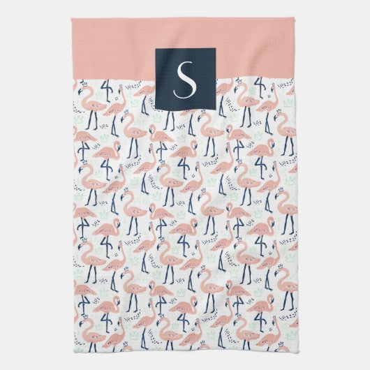Modern Monogram rosa Flamingo Muster Geschirrtuch (Vertikal)