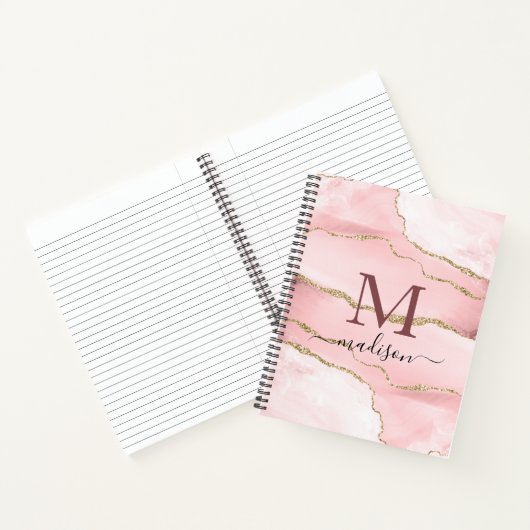 Modern Monogram Rose Gold Script Notizblock (Innenseite)