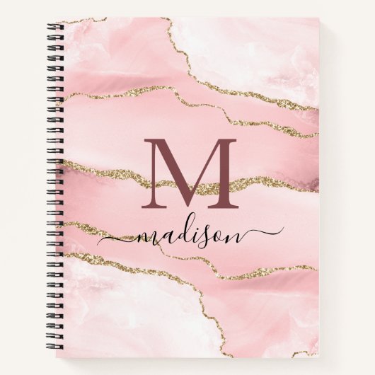 Modern Monogram Rose Gold Script Notizblock (Vorderseite)
