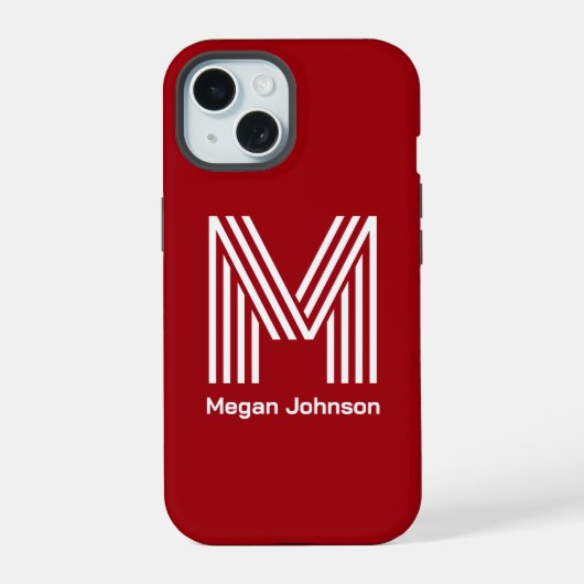 Modern Monogram Rot iPhone 15 Hülle (Rückseite)