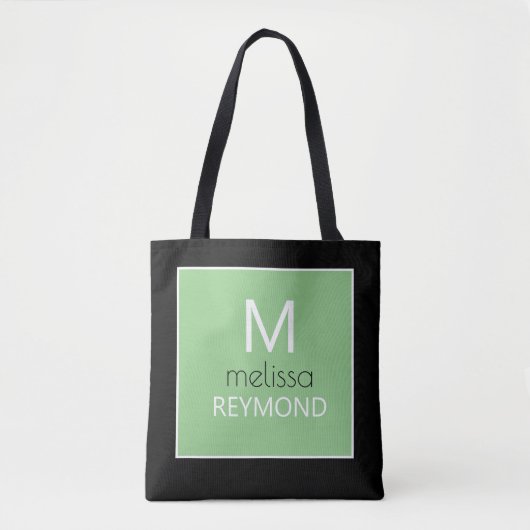 modern monogram sage green black tasche (Vorderseite)