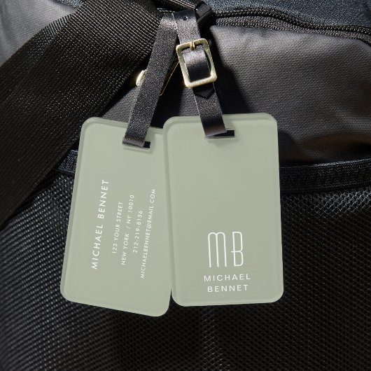Modern Monogram Sage Green Gepäckanhänger