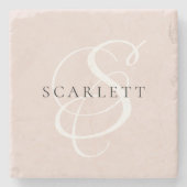 Modern Monogram Script Blush Pink Individuelle Nam Steinuntersetzer (Vorderseite)