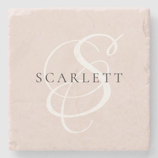 Modern Monogram Script Blush Pink Individuelle Nam Steinuntersetzer (Vorderseite)