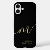 Modern Monogram Script Calligraphy Black Gold Case-Mate iPhone Hülle (Rückseite)