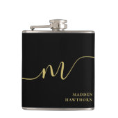 Modern Monogram Script Calligraphy Black Gold Name Flachmann (Vorderseite)