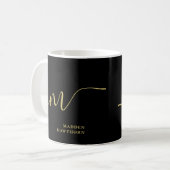Modern Monogram Script Calligraphy Black Gold Name Kaffeetasse (Vorderseite Links)