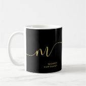 Modern Monogram Script Calligraphy Black Gold Name Kaffeetasse (Links)
