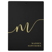 Modern Monogram Script Calligraphy Black Gold Name Klemmbrett (Rückseite)