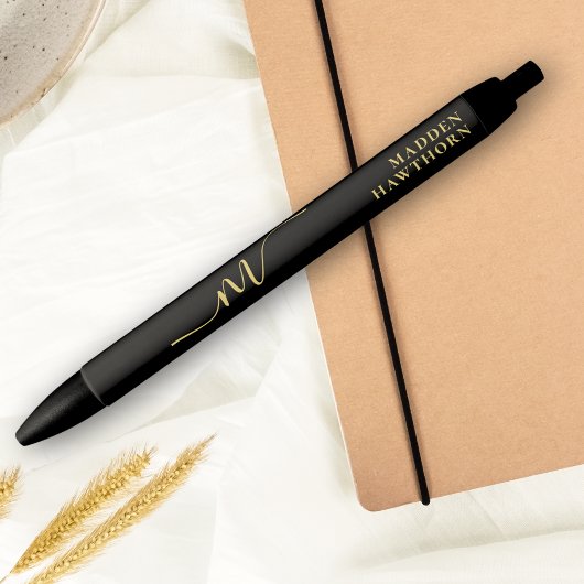 Modern Monogram Script Calligraphy Black Gold Name Kugelschreiber