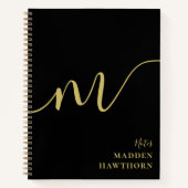Modern Monogram Script Calligraphy Black Gold Name Notizblock (Vorderseite)