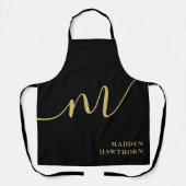 Modern Monogram Script Calligraphy Black Gold Name Schürze (Vorderseite)