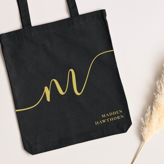 Modern Monogram Script Calligraphy Black Gold Name Tasche