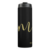 Modern Monogram Script Calligraphy Black Gold Name Thermosbecher (Vorderseite)