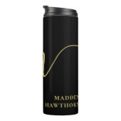 Modern Monogram Script Calligraphy Black Gold Name Thermosbecher (Nach rechts gedreht)