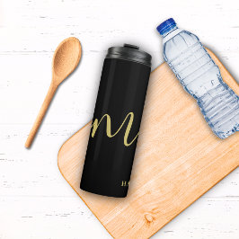 Modern Monogram Script Calligraphy Black Gold Name Thermosbecher
