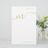 Modern Monogram Script Calligraphy Gold Note Paper Briefpapier (Stehend Vorderseite)