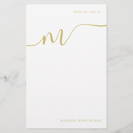 Modern Monogram Script Calligraphy Gold Note Paper Briefpapier (Vorderseite)