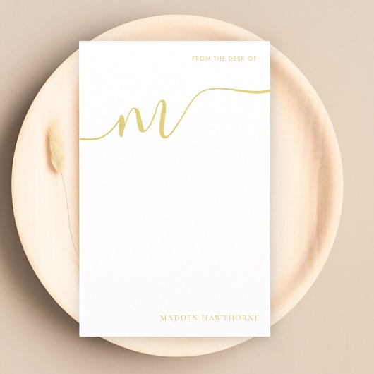 Modern Monogram Script Calligraphy Gold Note Paper Briefpapier