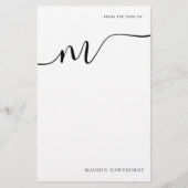 Modern Monogram Script Calligraphy Note Paper Briefpapier (Vorderseite)