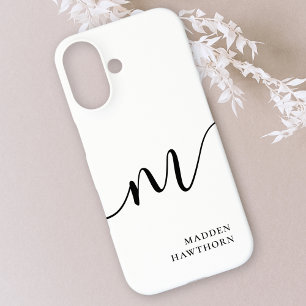 Modern Monogram Script Calligraphy Schwarz-weiß iPhone 16 Hülle