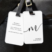 Modern Monogram Script Calligraphy Schwarz-weiß Gepäckanhänger