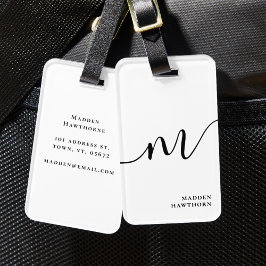 Modern Monogram Script Calligraphy Schwarz-weiß Gepäckanhänger