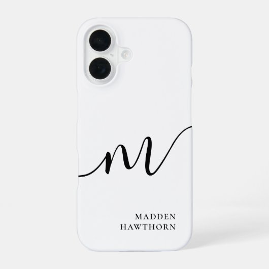 Modern Monogram Script Calligraphy Schwarz-weiß iPhone 16 Hülle (Rückseite)